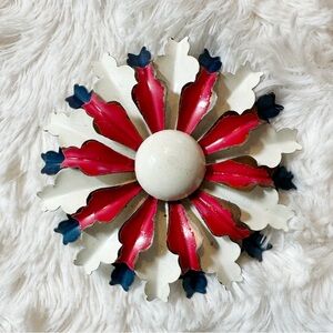 Vintage Mod Red White And Blue Burst Enamel Flower Brooch